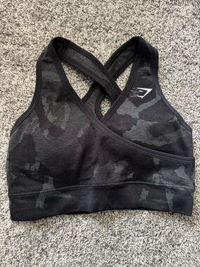 Gymshark Black Camo Seamless Crossback Sports Bra